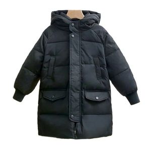 Winter Kids Girls Long Jassen Kinderen Jongens Jassen Mode Dikke Hooded witte eendendons Snowsuit 2-14Y Tieners Overjaag Parkas 211203