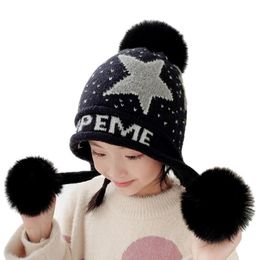 Accessoires de mode hiver enfants chapeau masque ensemble tricoté chaud polaire extérieur chapeau pompon pour fille garçon enfant visage
