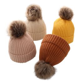 Winterkinderen gebreide hoed beanie voor baby baby meisjes jongens warme pure kleur verdikte bal pasgeboren fotografie herfst