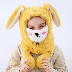 Chapeau long avec oreilles de lapin pour enfants, en peluche, épais et chaud, pour garçons et filles, masque de trappeur, A5312276e