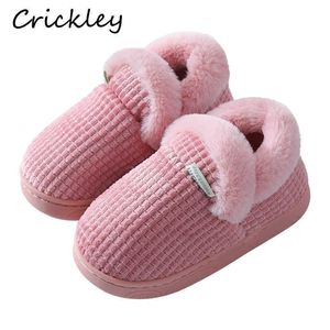 Winter Kids Slippers Coral Fluwelen Pluche Indoor Floor Schoenen voor Jongens Meisjes Solid Warm Comfortabele Antislip Kinderen Slippers 211119