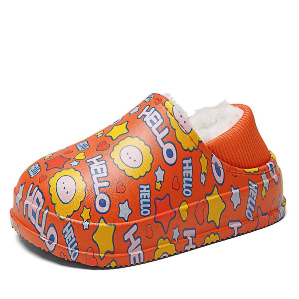 Hiver Kids Slippers Plush Keep Chaussures chaudes pour les filles garçons duveteux bébé slofjes imperméables filles garçon maison Chaussures