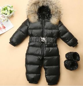 Winter Kids Snowsuits Baby Jumpsuit Pasgeboren Jongen Meisjes Warm Natuurlijke Bont Donsjack Kinderkleding Baby Rompertjes