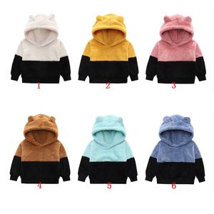 Hiver Enfants Velours Sweats Patchwork Hoodies Pull Mignon Casual En Peluche Bébé Pull Veste M3813