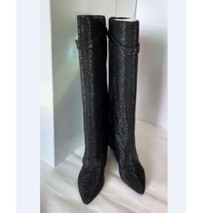 Bottes hautes d'hiver femmes designer LocaBuckle petite peau de vache femmes élégantes talons épais femmes longues bottes Martin plate-forme de concepteur dames cowboy cuissardes hautes