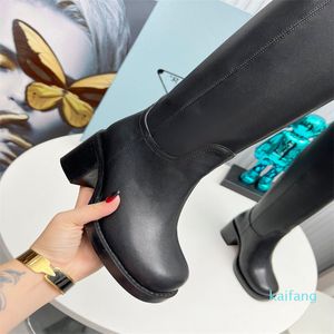 Winter Knie High Boots Women schoenen echt leer Zwart Western Tall Long Chelsea Boots