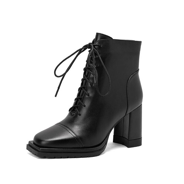 Botas cortas hasta la rodilla de invierno Diseñador de mujer Punta redonda Bloque Zapatos de tacón alto Cuero genuino Gamuza Fiesta de boda Moda Plataforma de lujo Señora YGN48-J3826