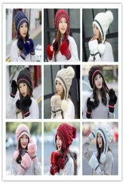 Winter Stricken Hut Set Schädel Kappen Handschuhe 2 Stück Anzug Dicke Wolle Frauen Beanie Sets Solide Slouchy Caps Warme Outdoor hut6487200