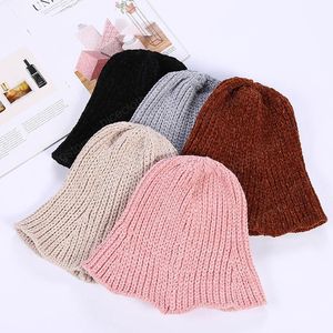 Bonnet tricoté d'hiver pour femmes couleur unie dôme seau chapeau mode chaud dame fille Panama casquettes Fishman chapeaux bonnets