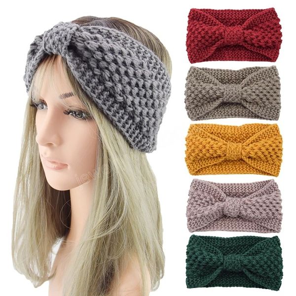 Diademas elásticas tejidas para invierno, turbante ancho con lazo de ganchillo para mujer, calentador de orejas, diademas tejidas de lana, accesorios para el cabello