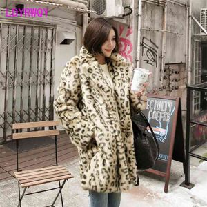 Winter Koreaanse versie van luipaardbont losse jas single breasted dikke warme volledige Pill 210416