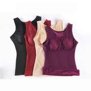 Hiver Dames Body Shapers Corps Mince Sous-Vêtements Thermiques Dentelle Débardeurs Plus La Taille Femmes Polaire Doublé Rembourré Cami Lingerie Couche Thermique Chemise