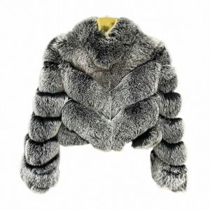 Señoras de invierno Fluffy Fi grueso abrigo de piel caliente Venta caliente Crop Top mujeres chaqueta de piel de zorro real 32LM #