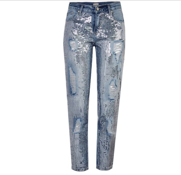 Hiver dames maman taille haute Vintage jean femme Denim paillettes petit ami jean femme déchiré pour les femmes pantalons