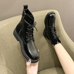 Botas redondas de invierno Botas Toe Shoes Boots Boots-Women 2020 Fashion Low Mid Middum Rock Rock Rubber Lace-Up 845-Women