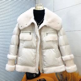 Abrigo de piel de cordero para mujer, chaqueta gruesa de piel sintética de oveja, ropa de calle, chaqueta impermeable, Bomber de piel de oveja para invierno 231220