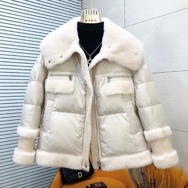 Manteau d'hiver en fourrure d'agneau pour femme, Faux cuir épais en peau de mouton, Streetwear, veste imperméable, bombardier en peau de mouton, 231220