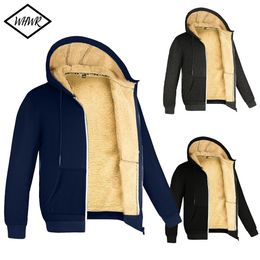 Hiver laine d'agneau fermeture éclair sweats à capuche haute qualité polaire vestes grande taille épais chaud veste solide vêtements de couleur manteau à capuche pour hommes 231220