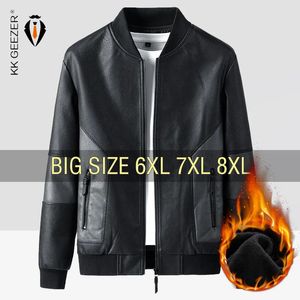 Winter Leren Jas Mannen Bomber Fleece Oversize Motorjassen Plus Size 6XL 7XL 8XL Jas Flanel Warm Zwart Mannelijke 240228