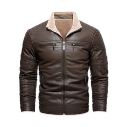 Зимняя кожаная куртка мужская утолщенная флисовая теплая куртка из искусственной кожи мужская мотоциклетная винтажная верхняя одежда с лацканами S-3XL 231226