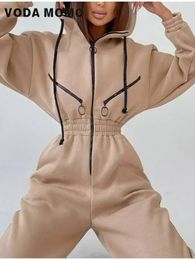 Winter Vrije tijd Sportkleding Elastische Elegante Hoodies Jumpsuit Korea Mode Vrouwen Lange Mouw Outfit Warme Overalls 231228