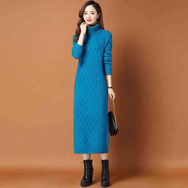 Loisirs d'hiver femmes longue robe en laine sur le genou robe de printemps nouvelle mode col haut avec pardessus tricot solide robe de dame G1214