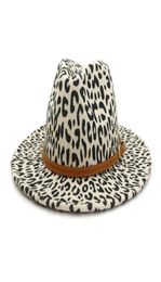 Chapeaux Fedora imprimé léopard d'hiver pour femmes, mode plat à large bord en feutre de laine Jazz Fedora pour hommes léopard Goth Top Vintage Wedd4679782