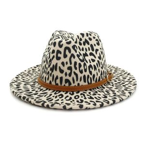 Chapeaux Fedora imprimé léopard d'hiver pour femmes, mode plat à large bord en feutre de laine Jazz Fedora pour hommes léopard Goth Top Vintage Wedd305V