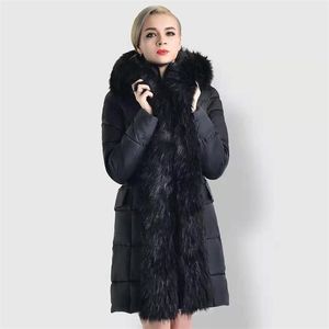 Winter Lange Down Cotton Coat Women's European en American Dikke katoenen gewatteerde jas met grote bontkraag 210819