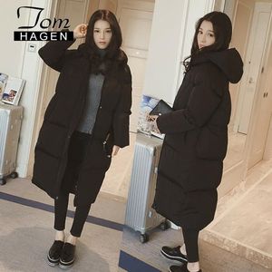 Veste d'hiver longue en duvet en coréen lâche plus taille femme manteau chaud à capuche coton mince 201027