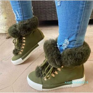 Winter Long Fur Snow Boots Designer Women Plush Booties katoenen lederen laarzen