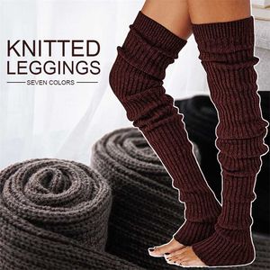 Hiver longue jambe chaude chauffe-jambes tricotant genou haut chaussettes fille botte topper chaussette skinny bas skinny bascule crochet long chaussettes 211204