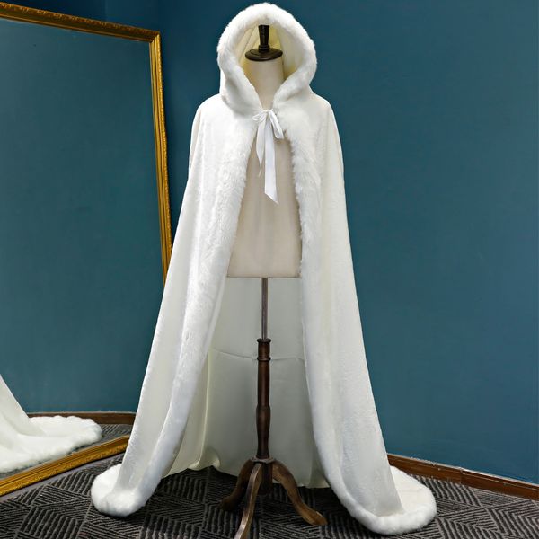 Capes de mariage longues et chaudes d'hiver, Cape de mariage blanche, longueur au sol, châle de mariée, fausse fourrure, manteau pour mariées adultes, 2022