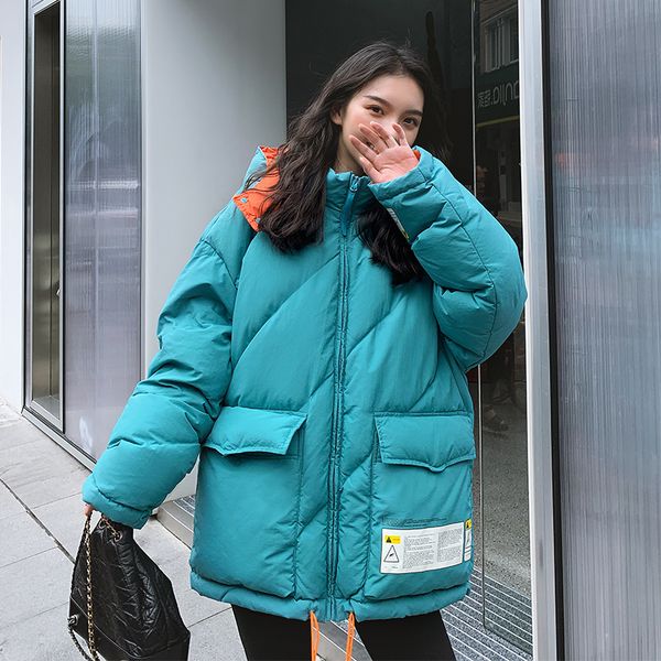 Hiver longue femme Parkas capuche patchwork lettre imprimer plus taille veste femme col montant style coréen femme manteau froid 201201