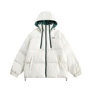 Manteau d'hiver en coton japonais, ample, couleur unie, tendance, à capuche, fermeture éclair, pour Couple