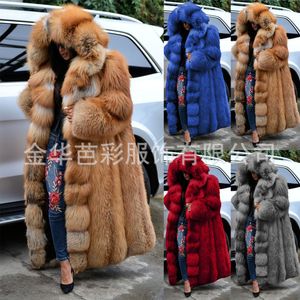 Hiver Luxury Long Faux Fur Coat Femme Femmes de pardessus à capuche avec manches à manches longues Long
