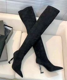Hiver Luxury Opyum Femmes Over-the-Knee Boots Point-Toe Talons hauts Robe de fête à hauteur de pied Walking Chooth