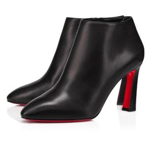 Winter Luxe Eleonor Dames Enkellaarsjes Zwart Kalfsleer Rode Onderkant Laars Puntschoen Naaldhak Dame Booties Feest Bruiloft EU35-43,Originele Doos