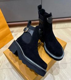 Winter Luxe Dames Enkellaars Beaubourg Martin Laarzen Zwart Bruin Kalfsleer Lederen Platformzool Comabt Boot Lady Comfort Booties Wandelen EU35-43 Originele doos