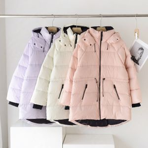 Invierno MACKAGES Chaqueta acolchada Chaqueta de plumón para mujer Cintura con faja Abrigos largos y delgados de plumón de pato blanco Abrigos muy mullidos EDANA Chaqueta de plumón de longitud media con capucha para damas