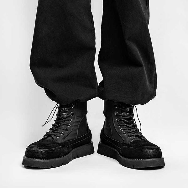 Botas Martin de invierno, zapatos altos para hombre, botas de trabajo de locomotora, zapatos negros 112423a