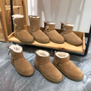 Designer laarzen uggs dames laarsjes klassieke australië snowboot enkel mini korte strik bont voor winter zwart Kastanje Bowtie Luxurys fashions uggitys