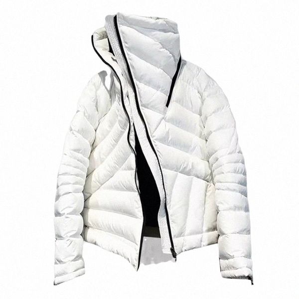 Hiver hommes doudoune asymétrique Decstructi stéréoscopique culture épaissir chaud moto moelleux vers le bas manteau mâle W32V #