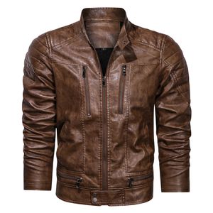 Winter Men Faux Leather Jacket Slim Fit Solid Motorcycle Biker Jackets Mens Streetwear Zippers Windscheper Fleece Tactical Coat