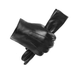 Hiver Hommes Gants En Cuir De Mouton Véritable Écran Tactile Chaud Noir Doigt Complet Gants Conduite Moto Gants NR194 H1022