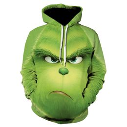 Sudadera con capucha de invierno para hombres Grinch 3D Impreso Sudadera Harajuku Estilo verde Moda de dibujos animados HoodedPullover Chándales Suéter 211202