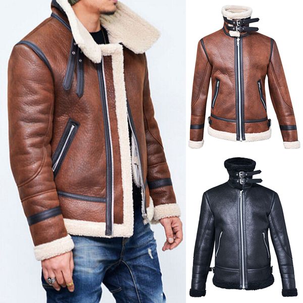 Hiver Hommes En Cuir Manteau De Fourrure Veste Slim Faux Cuir Moto PU Faur Veste À Manches Longues D'hiver Survêtement Manteaux 201116