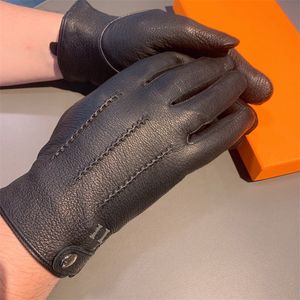 Guantes de cuero de invierno para hombre, guantes de cachemir de diseñador, guantes de ante de alta calidad, logotipo de hardware clásico de moda, guantes simples para hombre