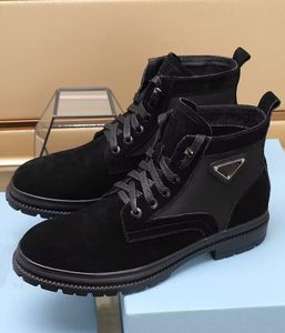 Winter heren Monolith enkellaarzen Zwart geborsteld leer Nylon Veterschoenen Technische rubberen zool Booties Gentleman Combat Boot Gentleman Walking EU38-45