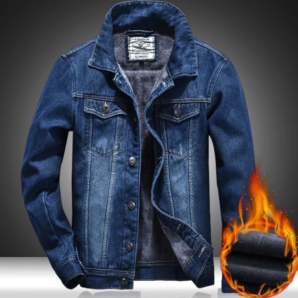 Veste d'hiver en Denim pour hommes, manteaux chauds en molleton épais, mode classique à revers, Slim Biker Jeans, vêtements d'extérieur de marque masculine 240105